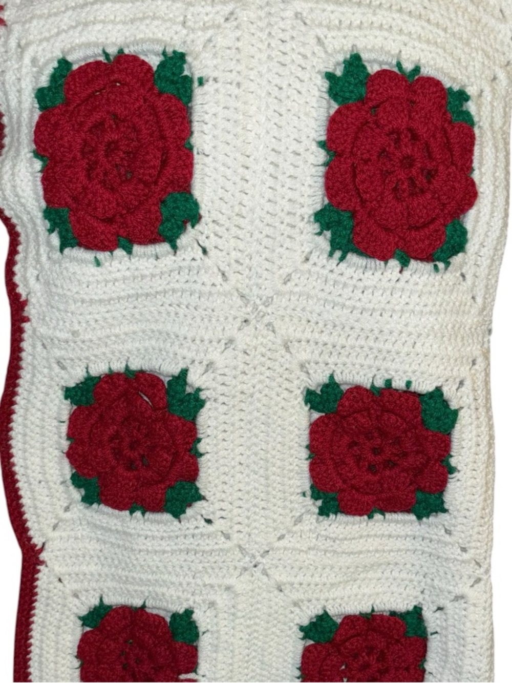 Vintage Handmade Granny Square Crochet Afghan Blanket 43.5”W 35”H